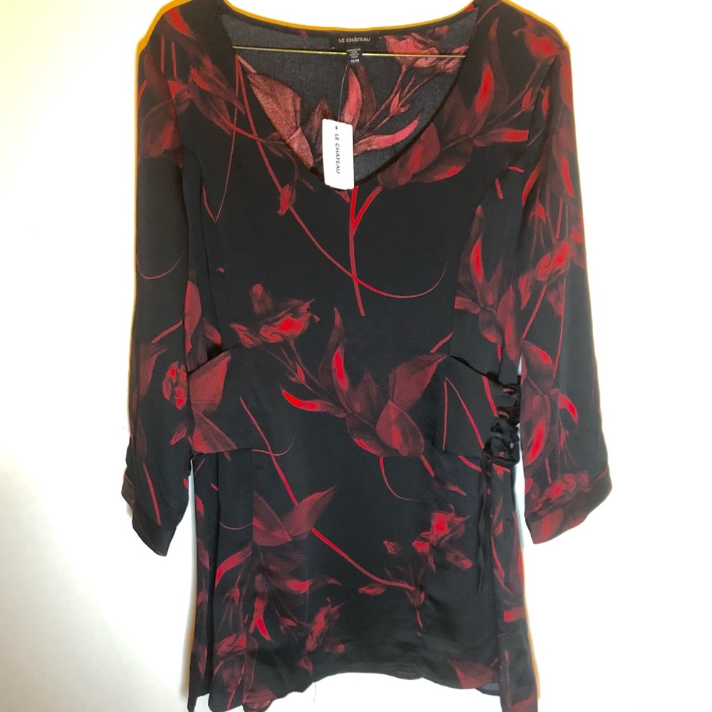 Floral Corset-Waist Tunic Blouse